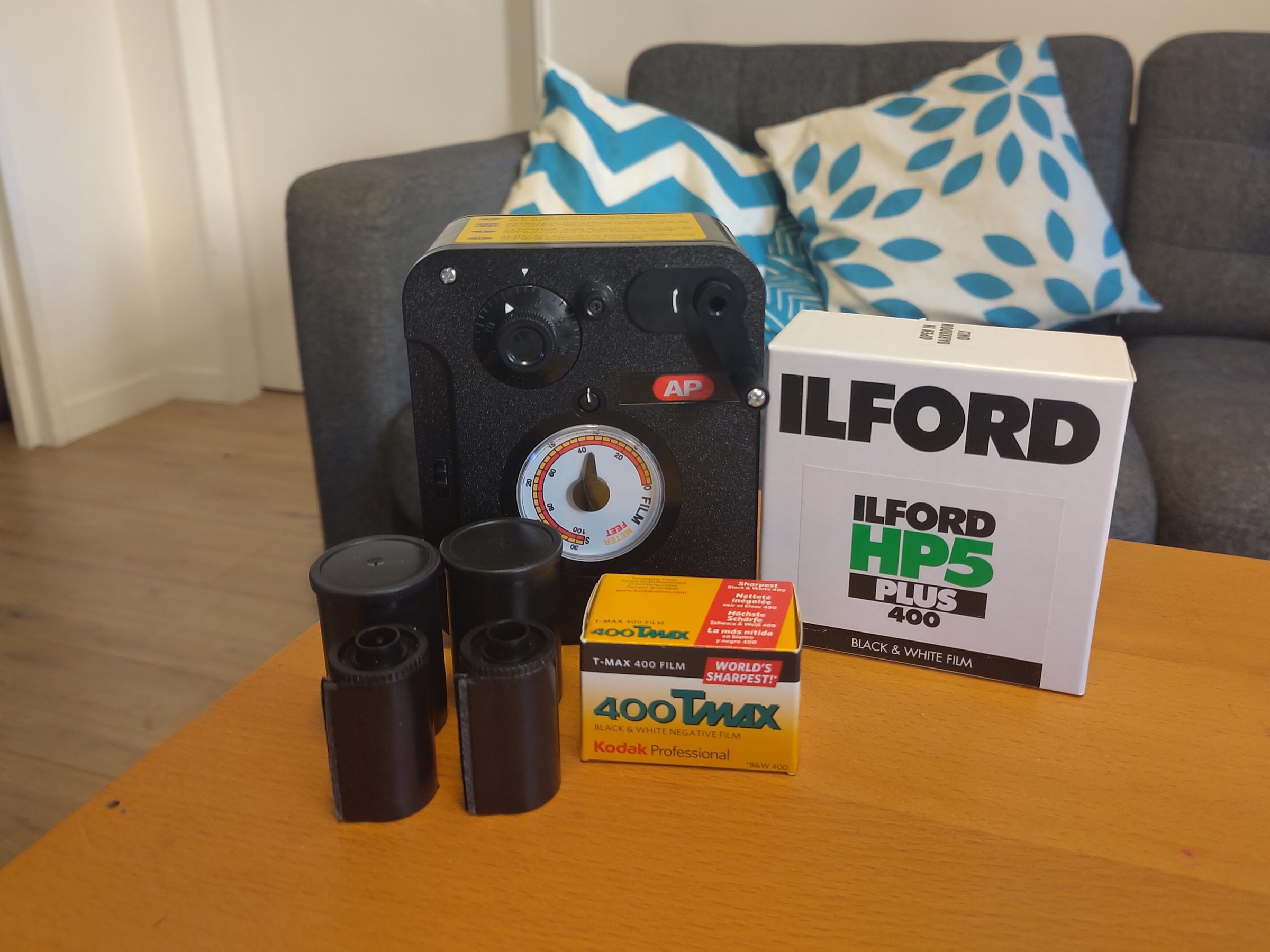 Close up of a film bulk loader and cartridges